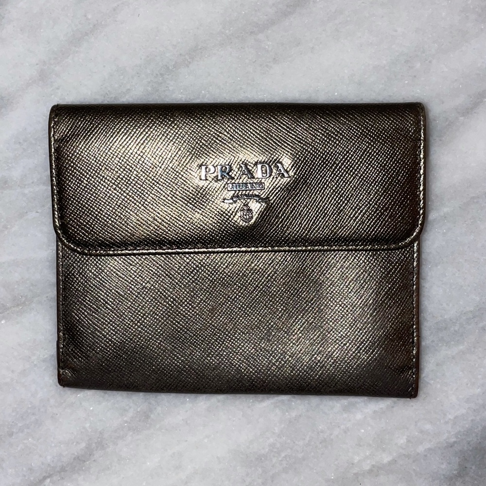 PRADA Metallic Saffiano Leather Wallet
